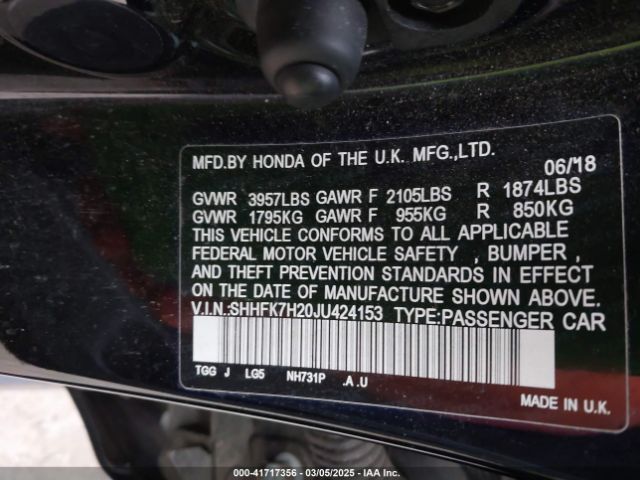 SHHFK7H20JU424153 Honda Civic Lx