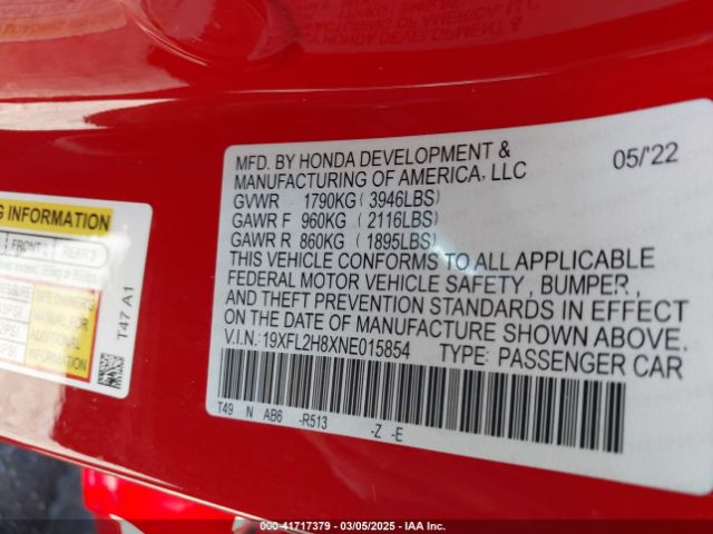 19XFL2H8XNE015854 Honda Civic Sport