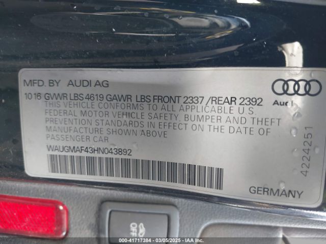 WAUGMAF43HN043892 Audi A4 2.0t Ultra Premium