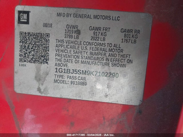 1G1BJ5SM9K7102290 Chevrolet Cruze Cvt (fleet Orders Only)