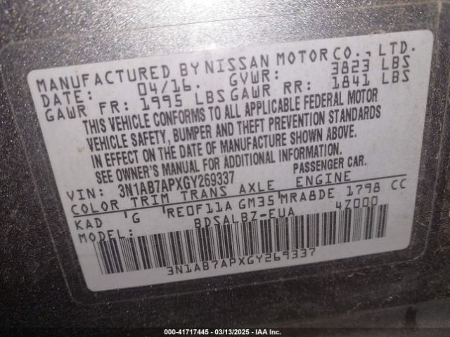 3N1AB7APXGY269337 Nissan SENTRA S