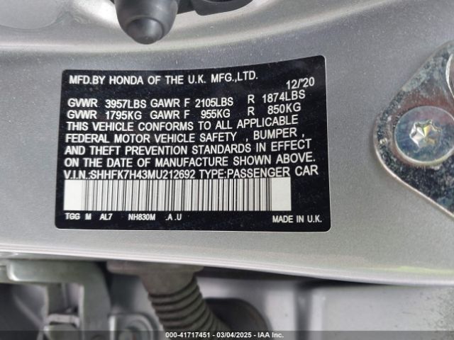 SHHFK7H43MU212692 Honda Civic Sport