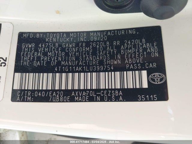 4T1G11AK1LU399754 Toyota CAMRY SE