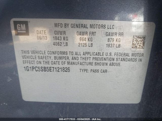 1G1PC5SB5E7121826 Chevrolet Cruze 1lt Auto
