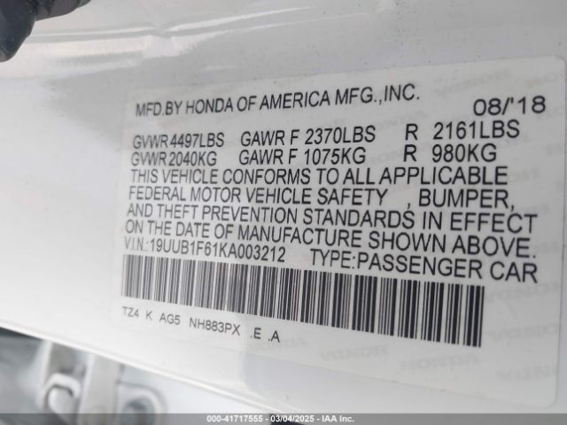 19UUB1F61KA003212 Acura Tlx Tech   A-spec Pkgs