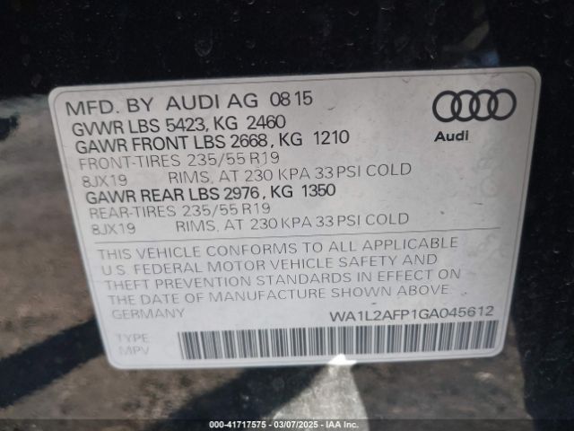 WA1L2AFP1GA045612 Audi Q5 2.0t Premium
