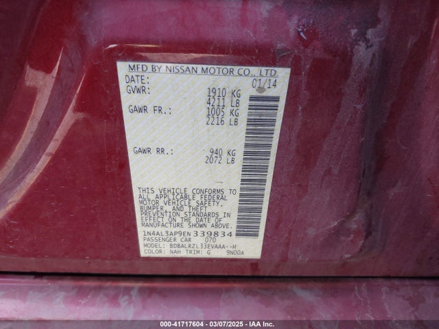 Nissan Altima 2.5 S 2014 1N4AL3AP9EN339834 Image 9