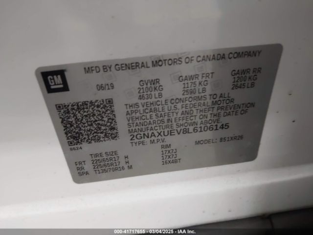 2GNAXUEV8L6106145 Chevrolet Equinox Awd Lt 1.5l Turbo