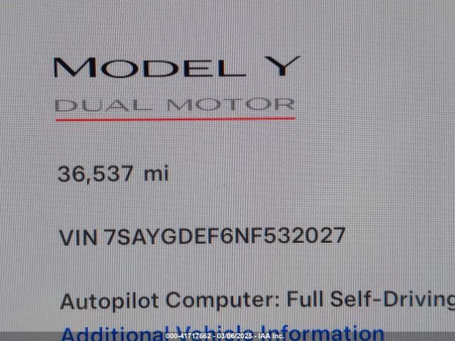 7SAYGDEF6NF532027 Tesla Model Y Performance Dual Motor All-wheel Drive