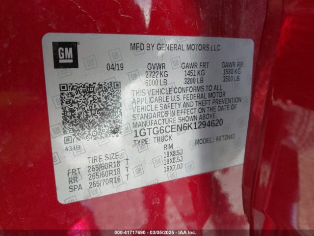 1GTG6CEN6K1294620 GMC CANYON SLE