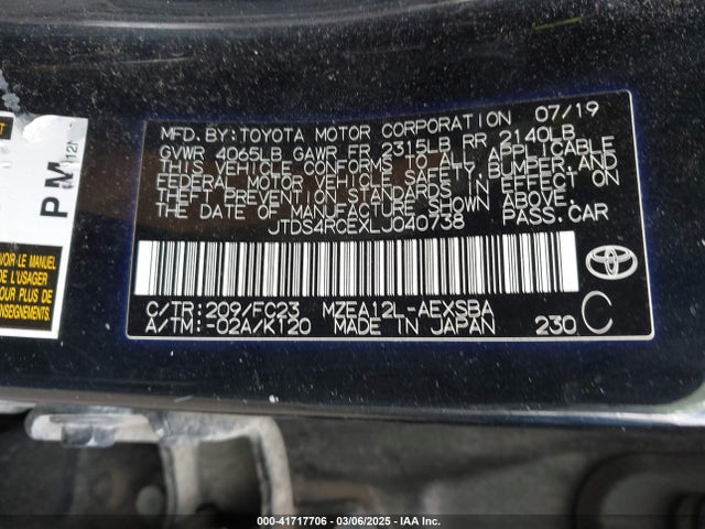 JTDS4RCEXLJ040738 Toyota COROLLA SE