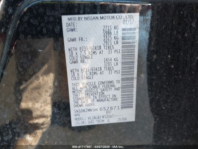 5N1DR2MN5HC652871 Nissan Pathfinder S