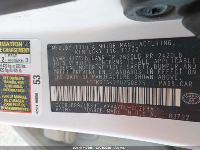 4T1K61AK2PU750625 Toyota CAMRY XSE