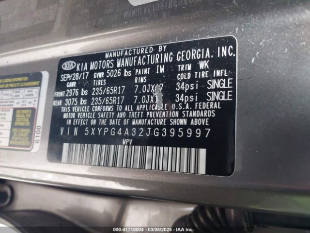 5XYPG4A32JG395997 KIA Sorento 2.4l L