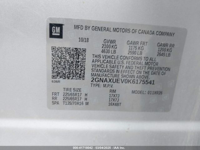 2GNAXUEV0K6175541 Chevrolet lyx - direct injection, vvt, fgt, turbo, alum, gen1