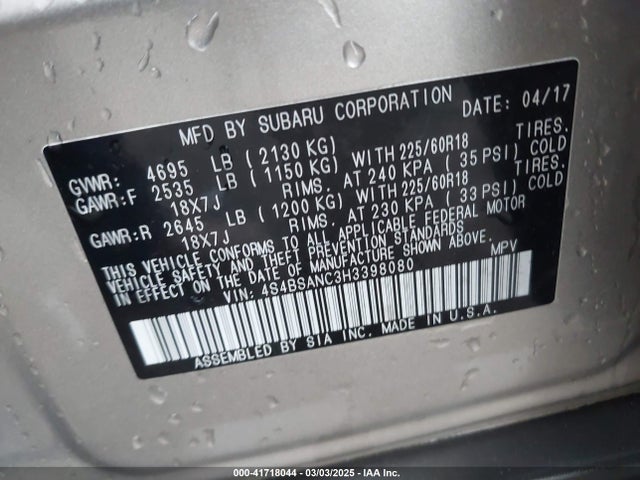 4S4BSANC3H3398080 Subaru Outback 2.5i Limited