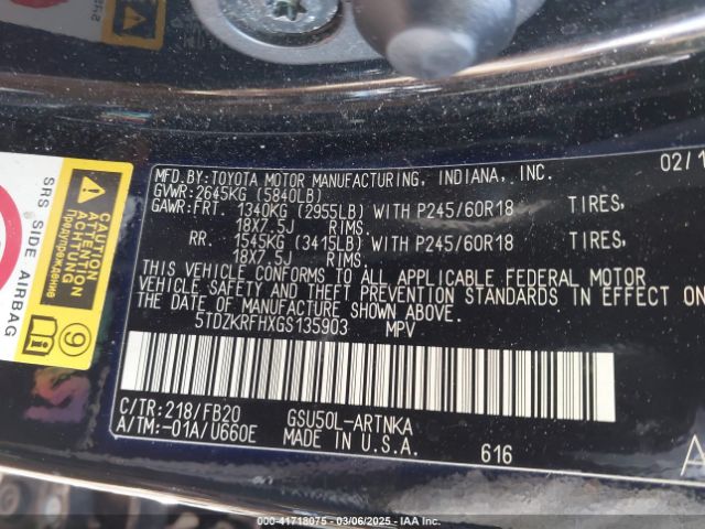 5TDZKRFHXGS135903 Toyota Highlander Le V6