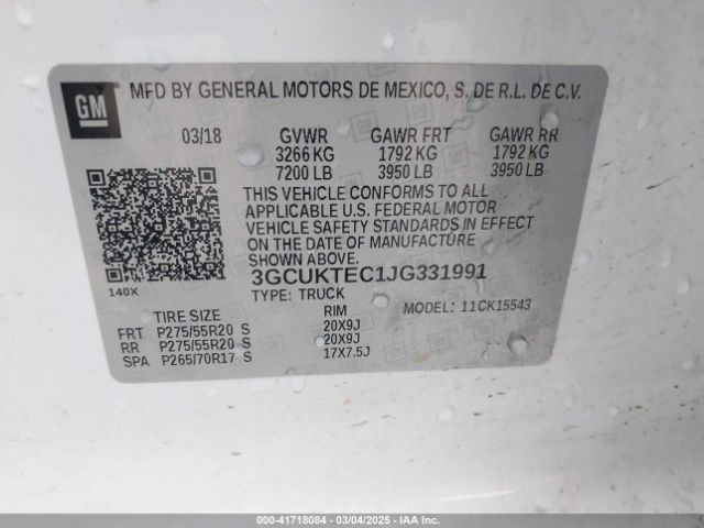 3GCUKTEC1JG331991 Chevrolet Silverado 1500 High Country