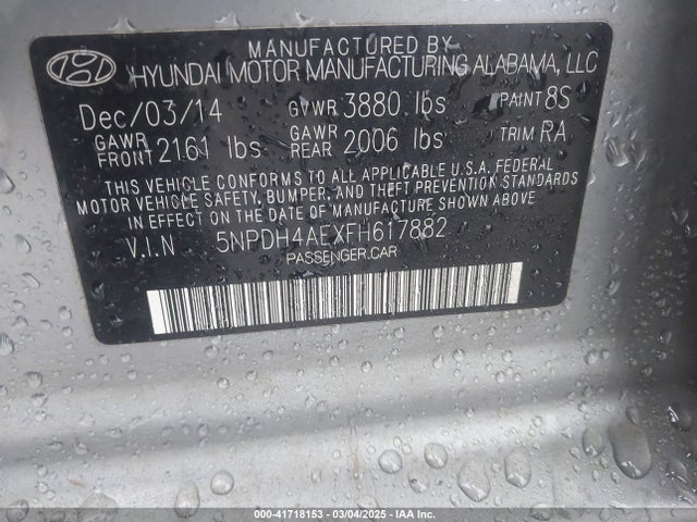 5NPDH4AEXFH617882 Hyundai ELANTRA SE