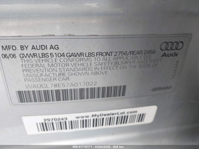 2007 AUDI S4 WAUGL78E57A017022 Photo 8