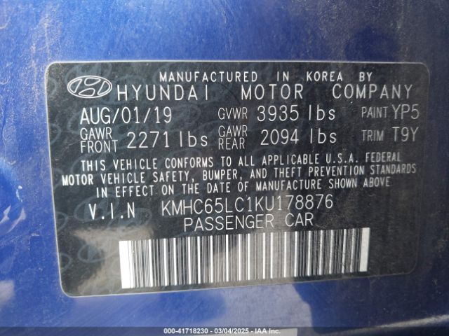 KMHC65LC1KU178876 Hyundai Ioniq Hybrid Blue