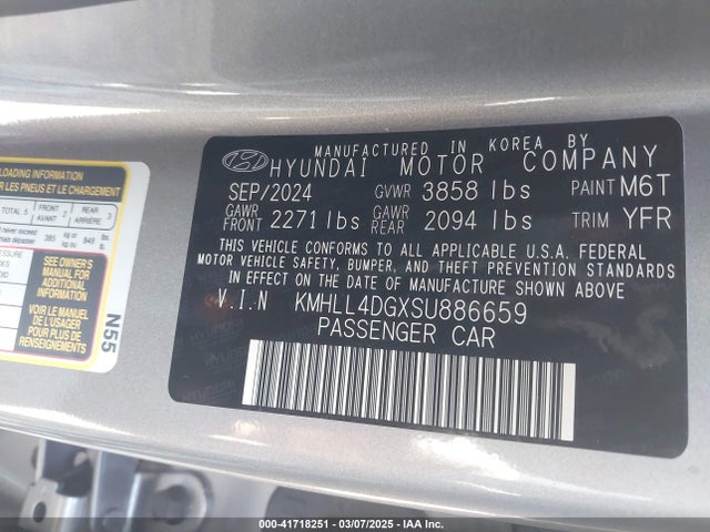 KMHLL4DGXSU886659 Hyundai ELANTRA SE