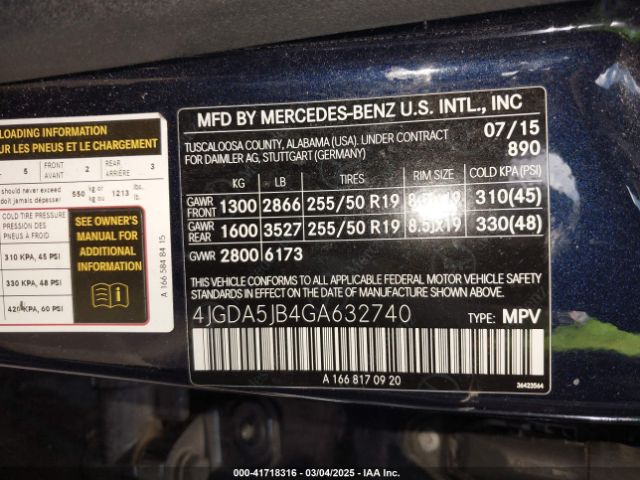 4JGDA5JB4GA632740 Mercedes-Benz GLE 350