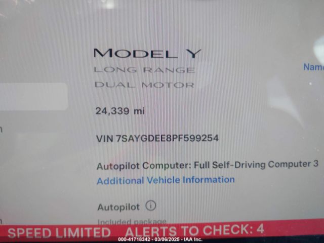 7SAYGDEE8PF599254 Tesla Model Y Awd/long Range Dual Motor All-wheel Drive
