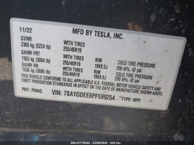 7SAYGDEE8PF599254 Tesla Model Y Awd/long Range Dual Motor All-wheel Drive
