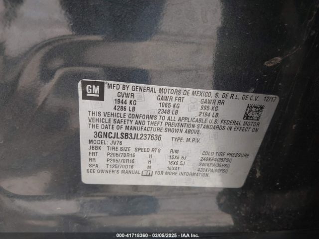 3GNCJLSB3JL237636 Chevrolet Trax Lt