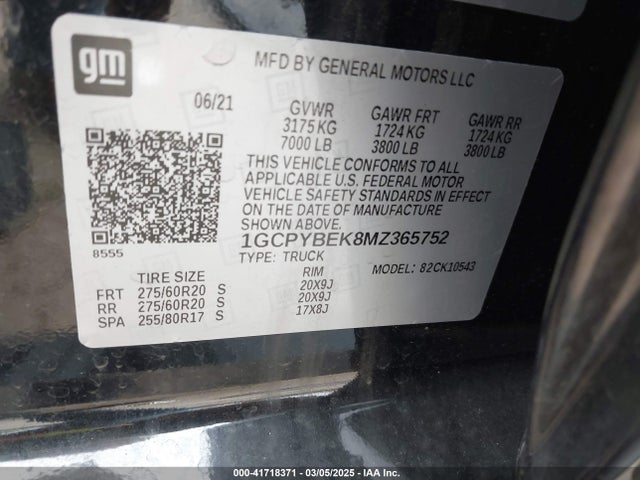1GCPYBEK8MZ365752 Chevrolet Silverado 1500 4wd  Short Bed Custom