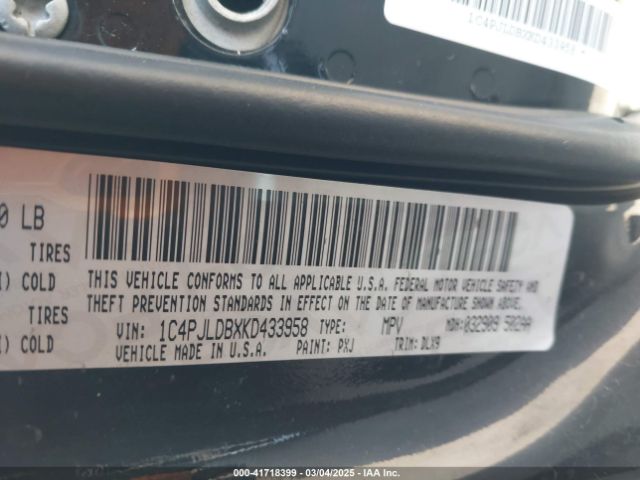 1C4PJLDBXKD433958 Jeep Cherokee Limited Fwd