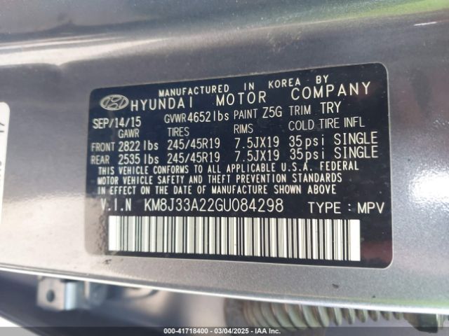 KM8J33A22GU084298 Hyundai Tucson Limited