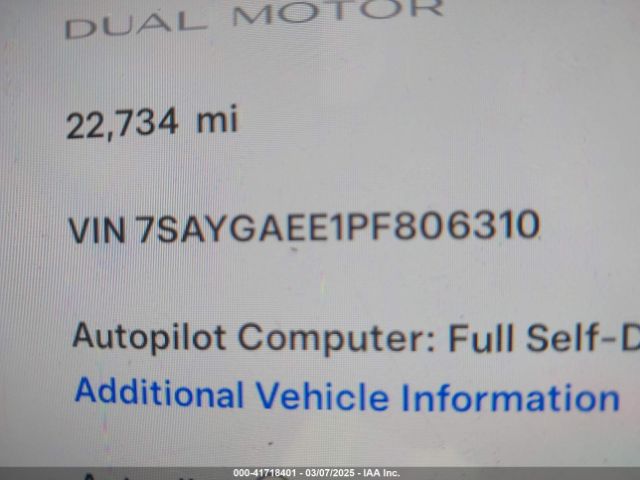 7SAYGAEE1PF806310 Tesla Model Y Awd/long Range Dual Motor All-wheel Drive