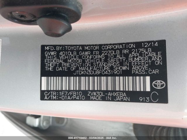 JTDKN3DU8F0431901 Toyota Prius Three