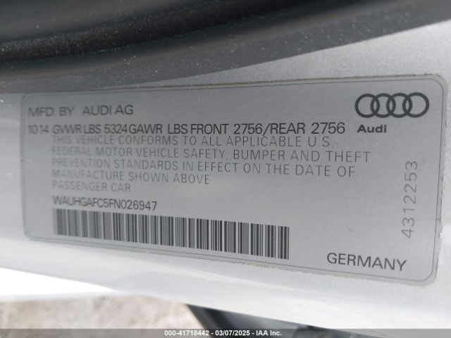 WAUHGAFC5FN026947 Audi A6 3.0t Premium Plus