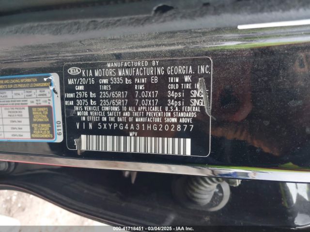 5XYPG4A31HG202877 KIA Sorento 2.4l Lx