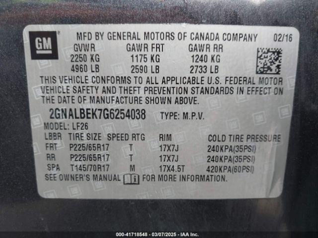 2GNALBEK7G6254038 Chevrolet EQUINOX LS