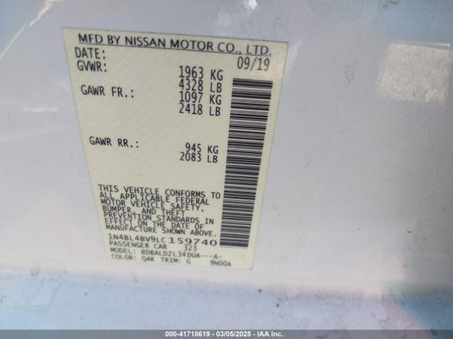 1N4BL4BV9LC159740 Nissan Altima S Fwd