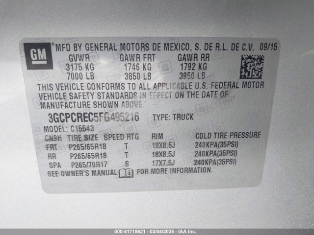 3GCPCREC5FG495216 Chevrolet Silverado 1500 1lt