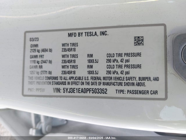 2023 TESLA MODEL 3 5YJ3E1EA0PF503352 Photo 8