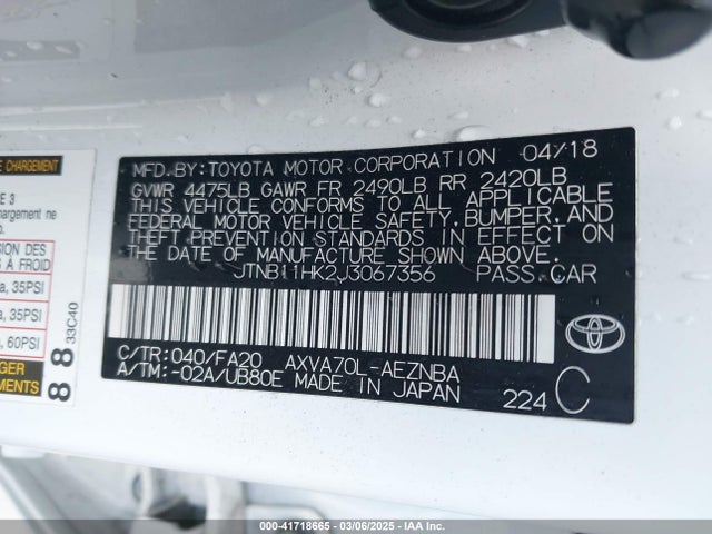 JTNB11HK2J3067356 Toyota CAMRY LE