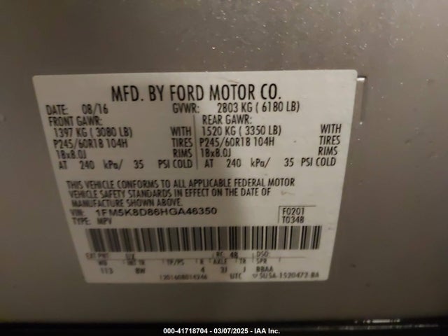 1FM5K8D86HGA46350 Ford EXPLORER XLT
