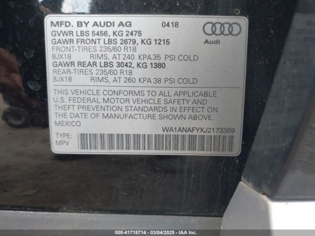 WA1ANAFYXJ2173369 Audi Q5 2.0t Premium/2.0t Tech Premium
