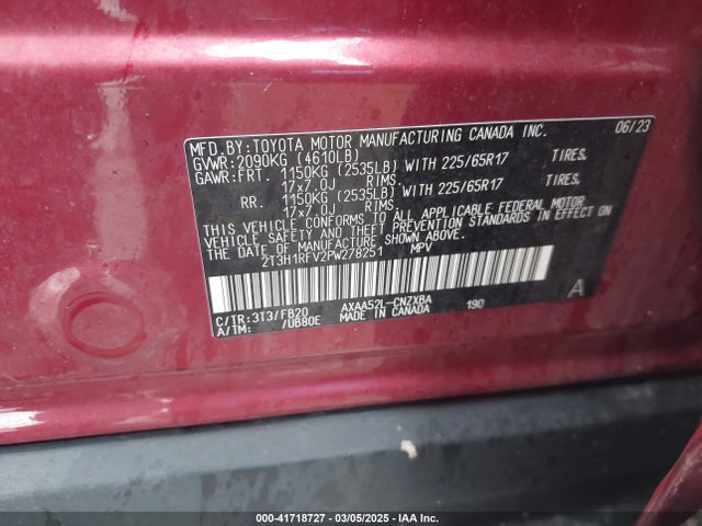 2T3H1RFV2PW278251 Toyota RAV4 LE