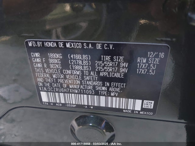3CZRU6H7XHM711093 Honda Hr-v Ex-l