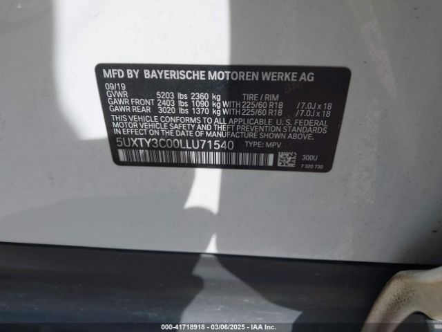 5UXTY3C00LLU71540 BMW X3 Sdrive30i