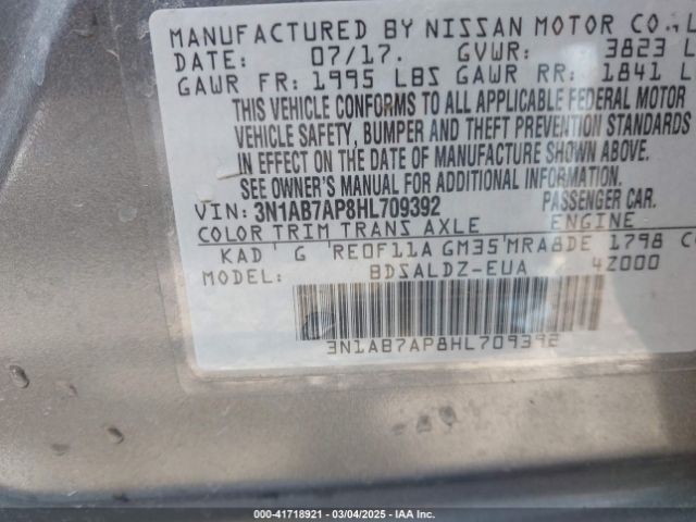 3N1AB7AP8HL709392 Nissan SENTRA SV