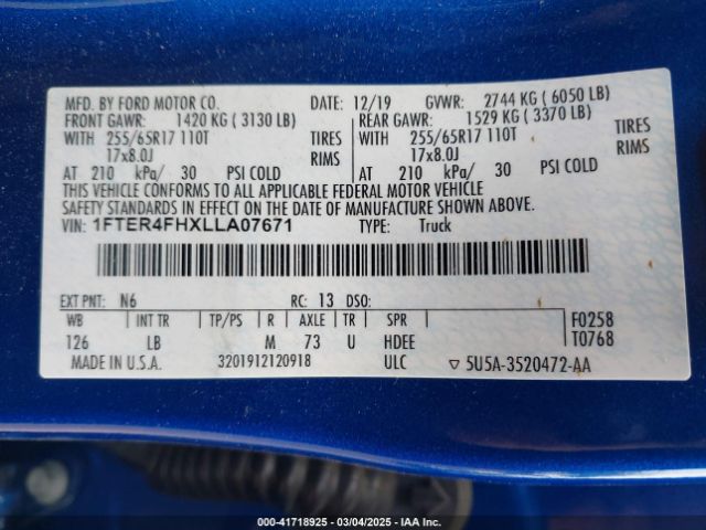 1FTER4FHXLLA07671 Ford Ranger Xlt
