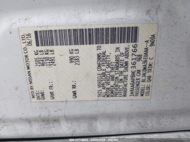 Nissan Maxima 3.5 S 2017 1N4AA6AP8HC361766 Image 9
